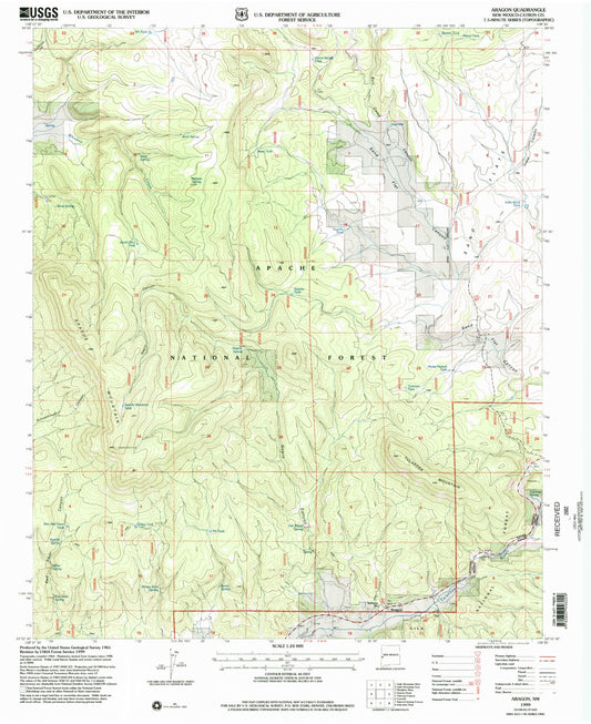 Classic USGS Aragon New Mexico 7.5'x7.5' Topo Map Image