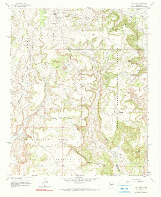 Classic USGS Arch Mesa New Mexico 7.5'x7.5' Topo Map Image