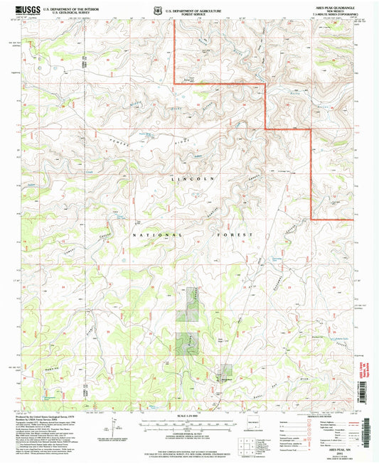 Classic USGS Ares Peak New Mexico 7.5'x7.5' Topo Map Image