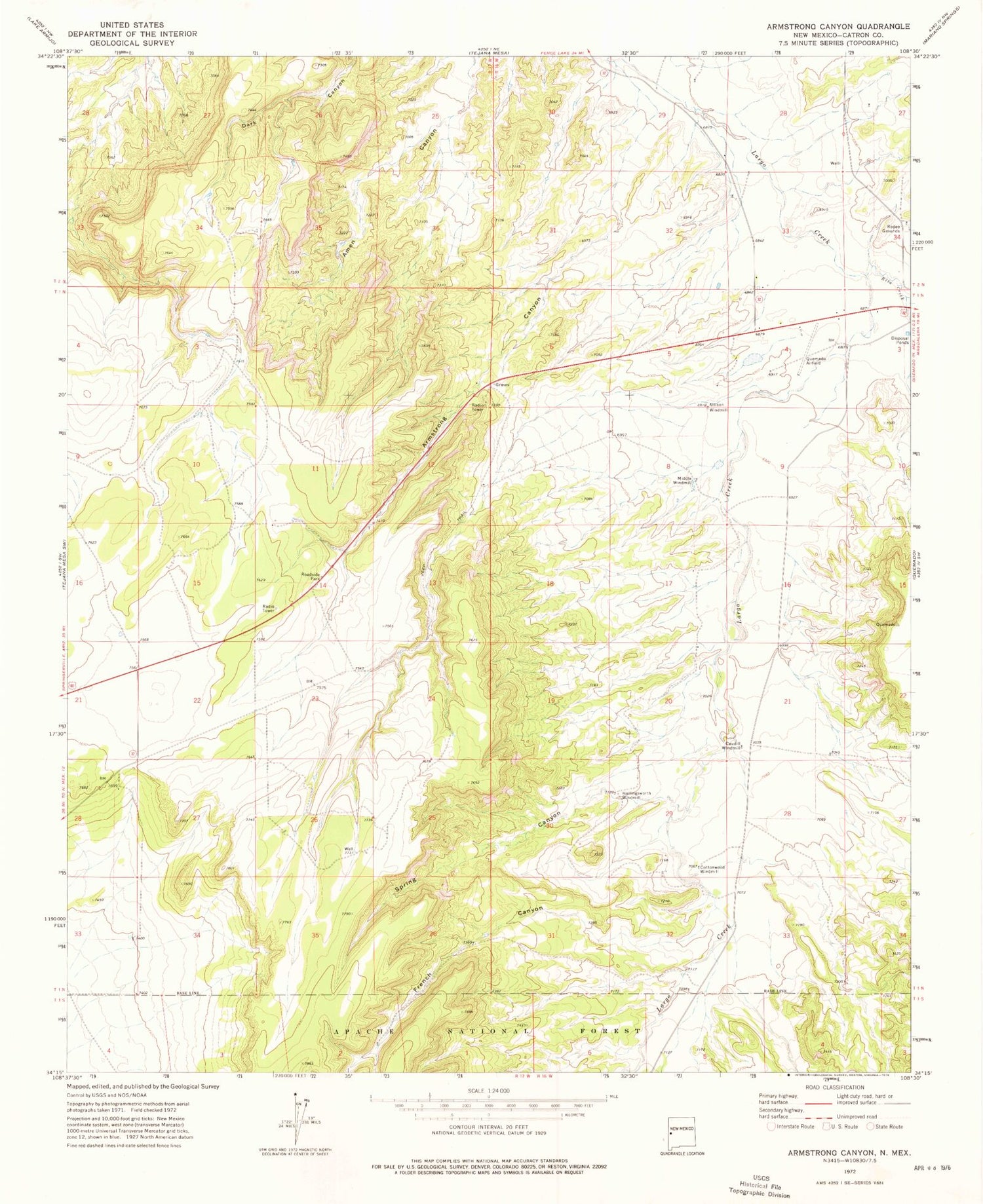 Classic USGS Armstrong Canyon New Mexico 7.5'x7.5' Topo Map Image
