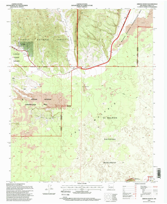 Classic USGS Arrosa Ranch New Mexico 7.5'x7.5' Topo Map Image