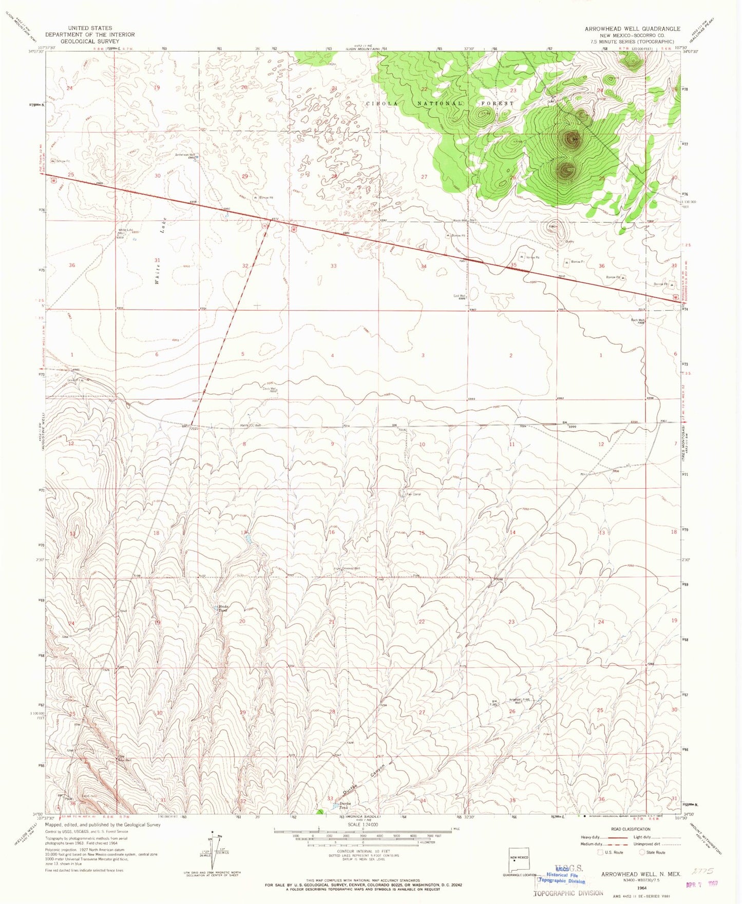 Classic USGS Arrowhead Well New Mexico 7.5'x7.5' Topo Map Image