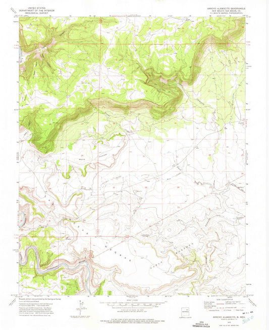 Classic USGS Arroyo Alamocito New Mexico 7.5'x7.5' Topo Map Image