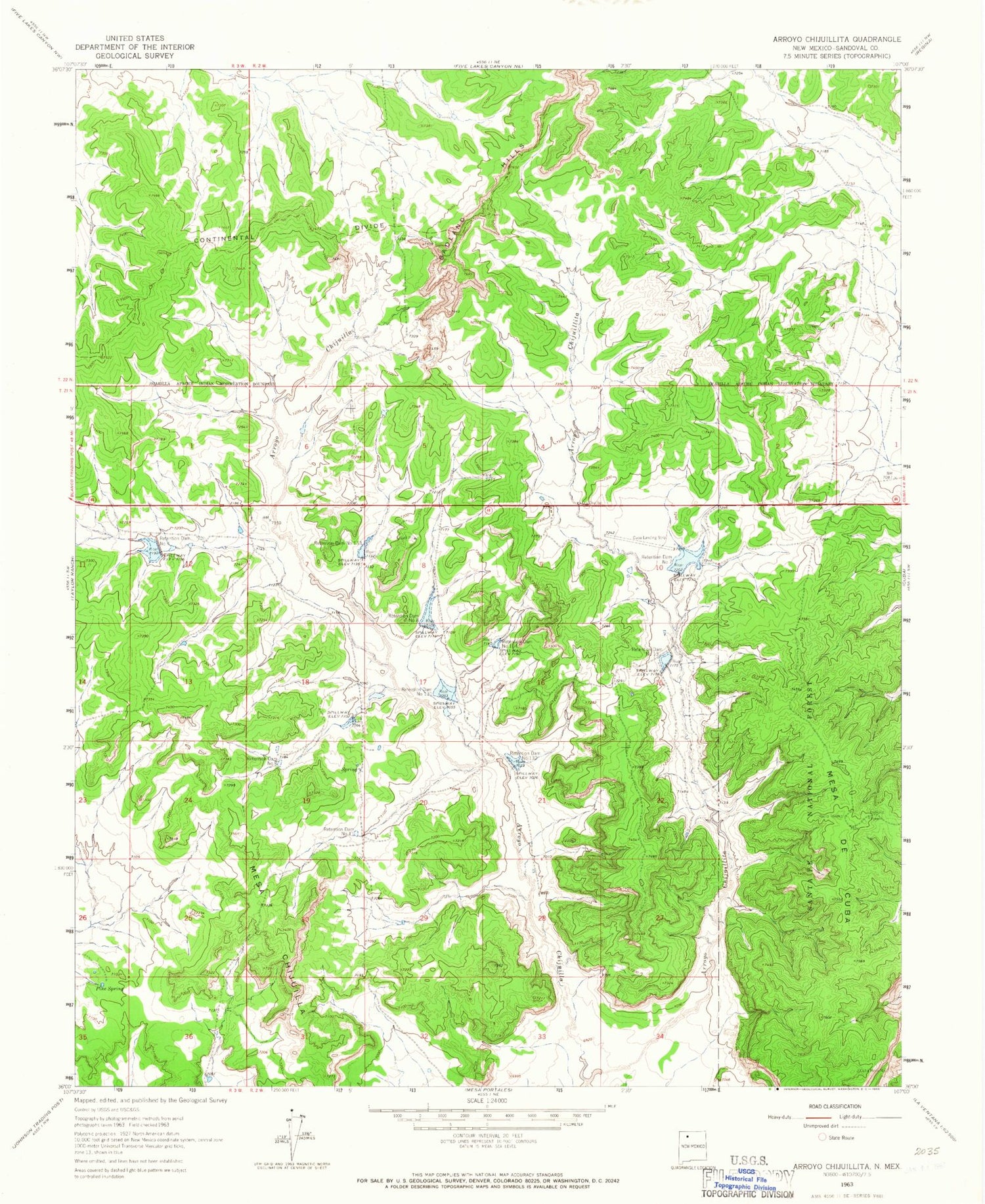 Classic USGS Arroyo Chijuillita New Mexico 7.5'x7.5' Topo Map Image
