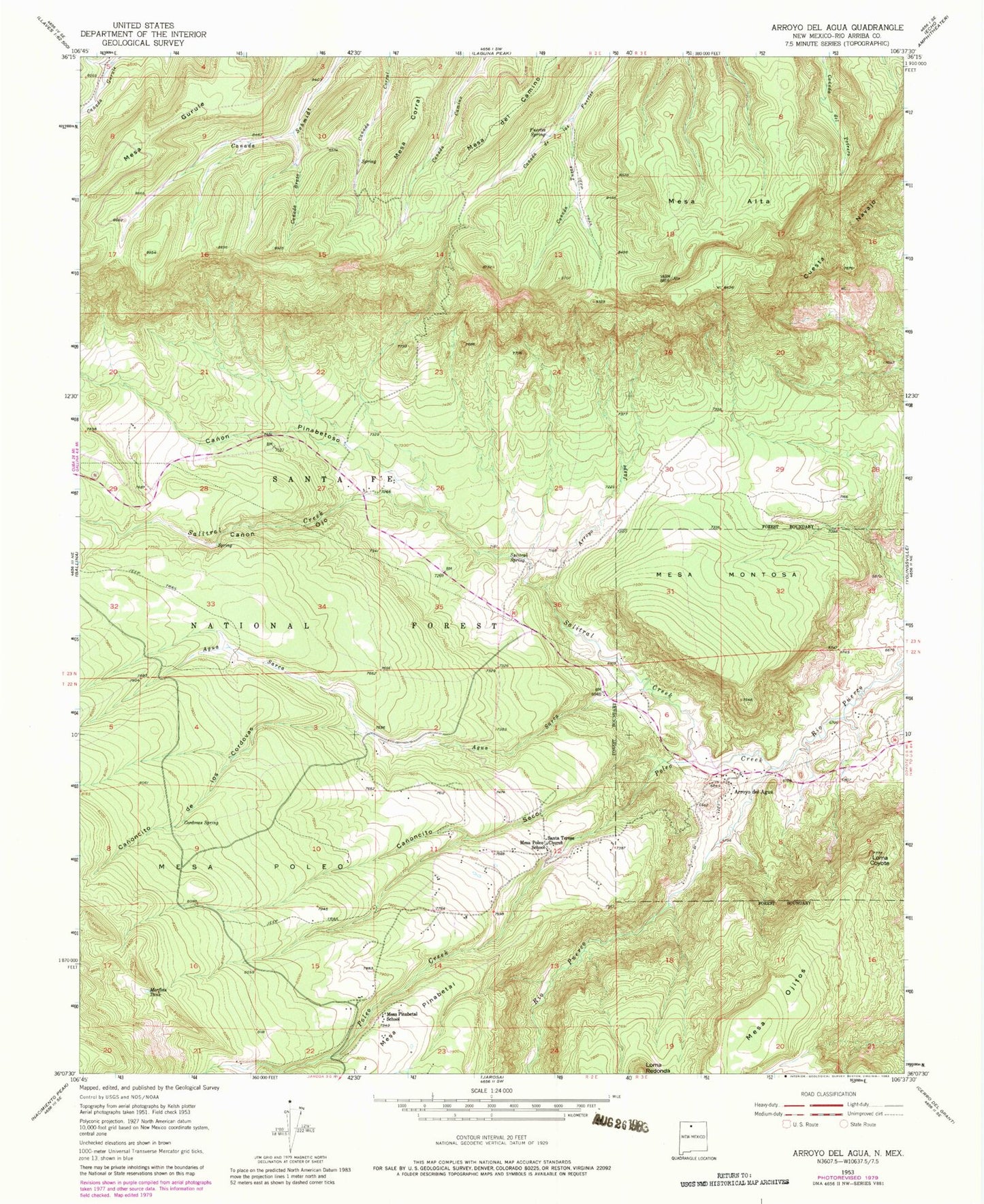 Classic USGS Arroyo Del Agua New Mexico 7.5'x7.5' Topo Map Image