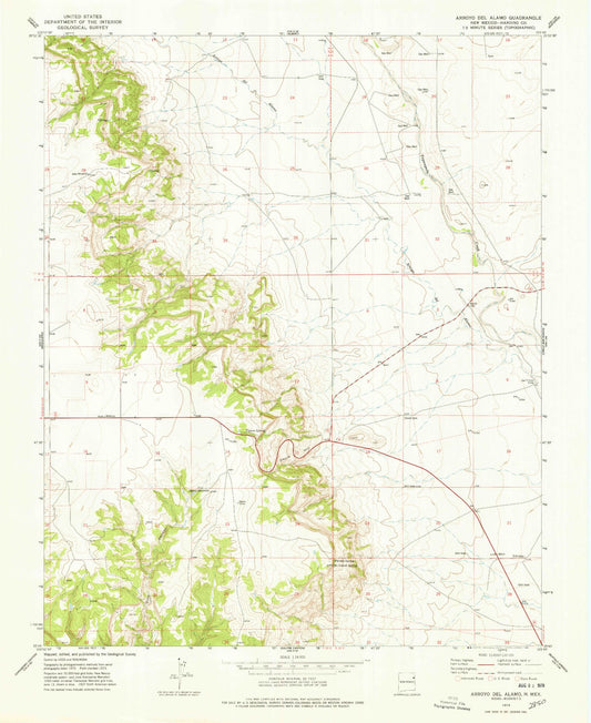 Classic USGS Arroyo Del Alamo New Mexico 7.5'x7.5' Topo Map Image