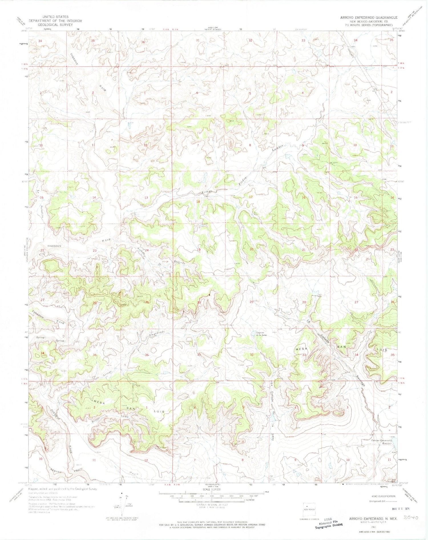 Classic USGS Arroyo Empedrado New Mexico 7.5'x7.5' Topo Map Image