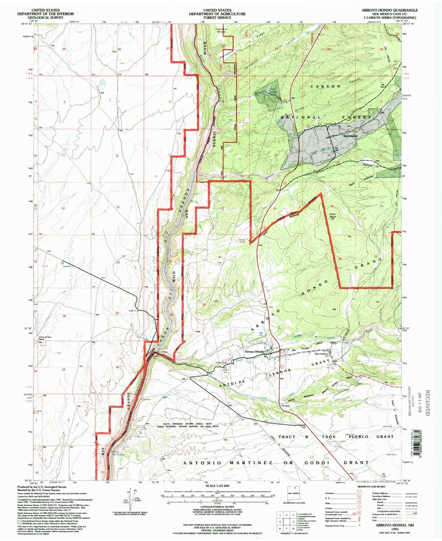 Classic USGS Arroyo Hondo New Mexico 7.5'x7.5' Topo Map Image