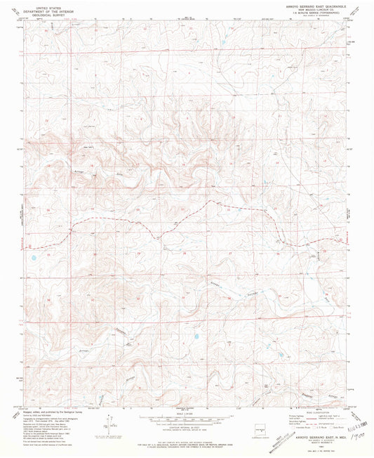 Classic USGS Arroyo Serrano East New Mexico 7.5'x7.5' Topo Map Image