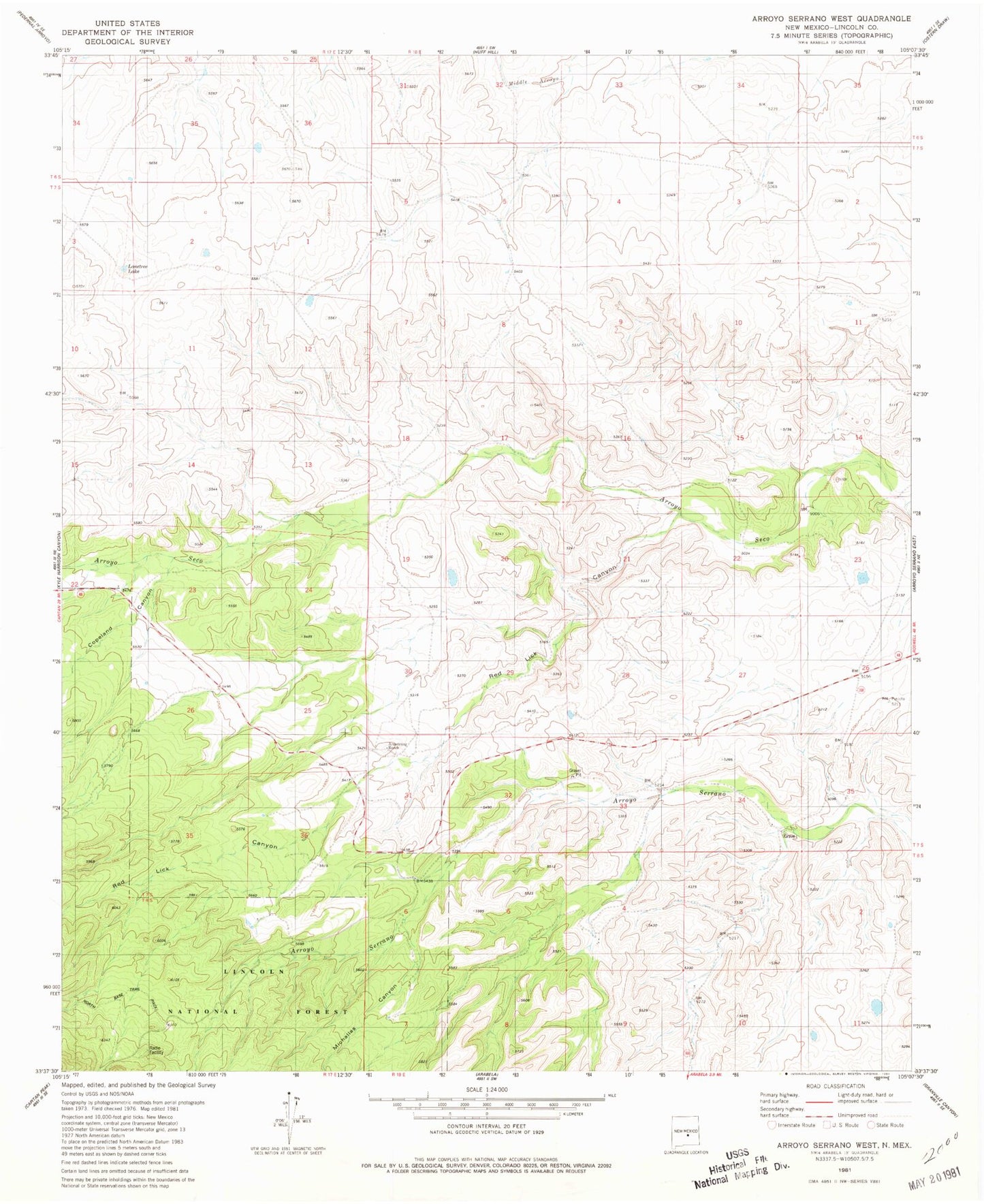 Classic USGS Arroyo Serrano West New Mexico 7.5'x7.5' Topo Map Image