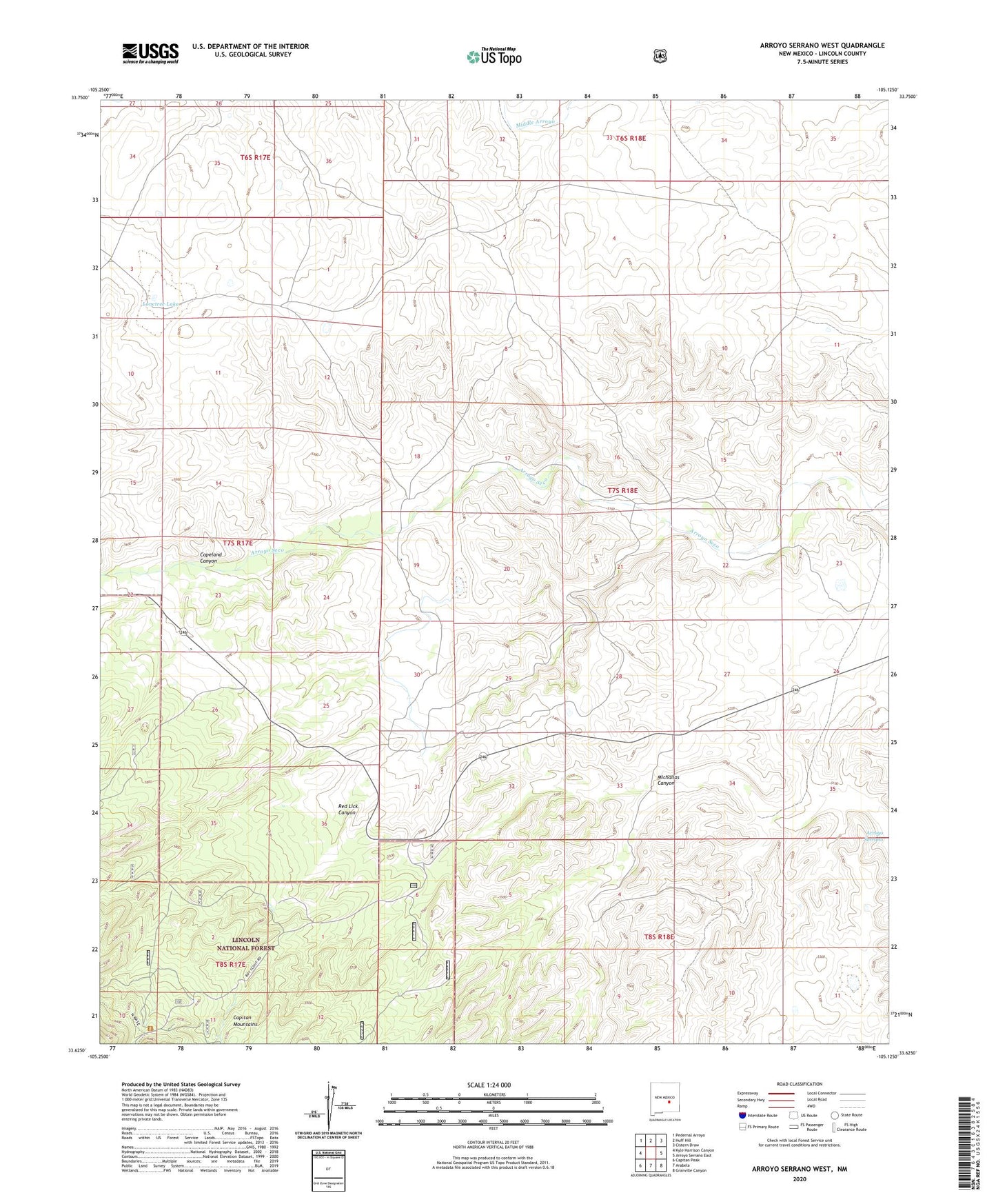 Arroyo Serrano West New Mexico US Topo Map Image