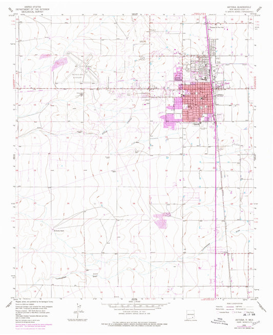 Classic USGS Artesia New Mexico 7.5'x7.5' Topo Map Image