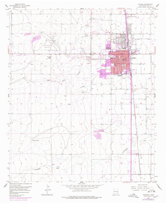 Classic USGS Artesia New Mexico 7.5'x7.5' Topo Map Image