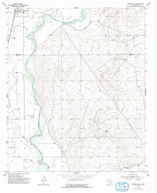 Classic USGS Artesia NE New Mexico 7.5'x7.5' Topo Map Image