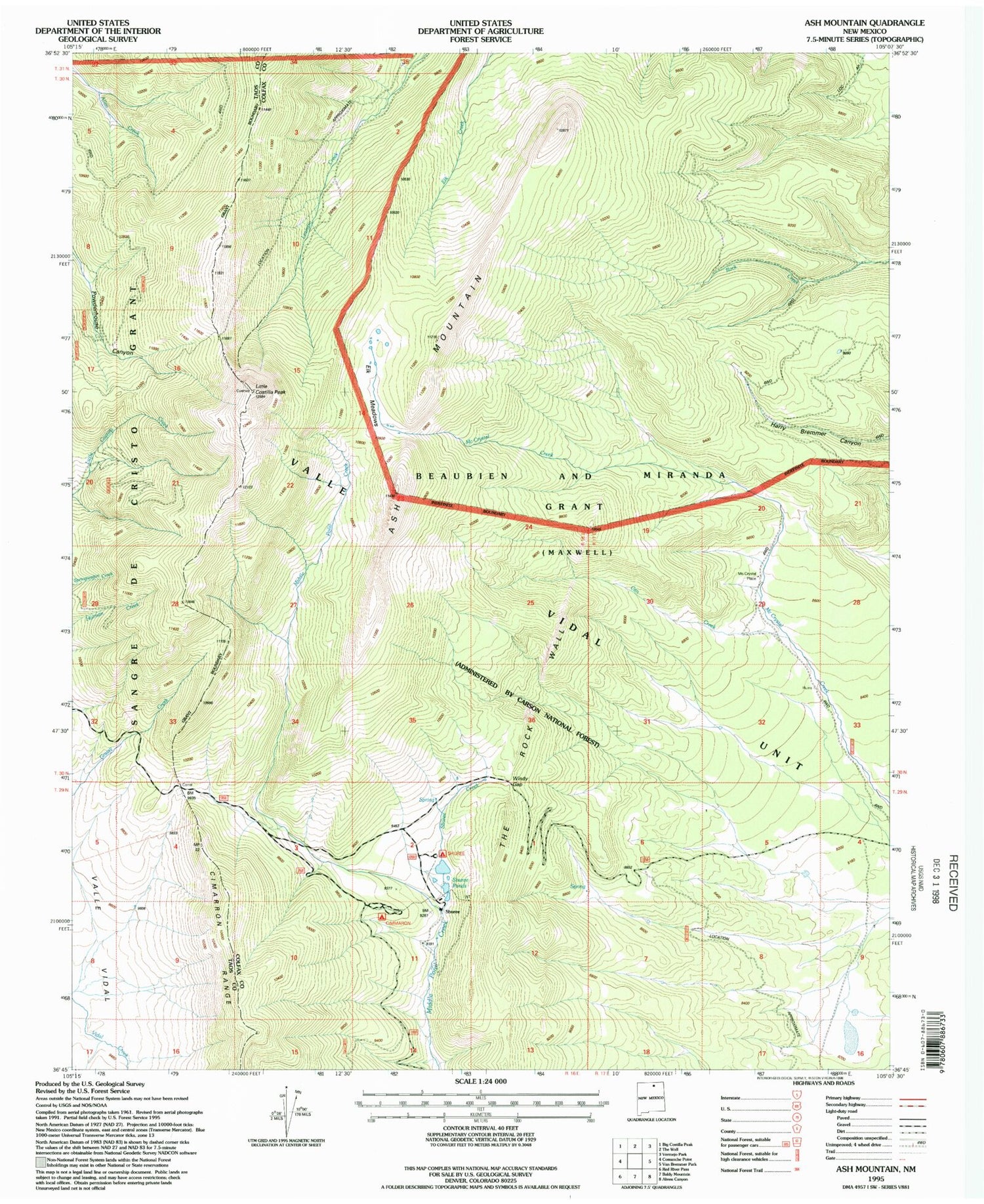 Classic USGS Ash Mountain New Mexico 7.5'x7.5' Topo Map Image