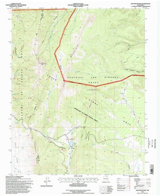 Classic USGS Ash Mountain New Mexico 7.5'x7.5' Topo Map Image