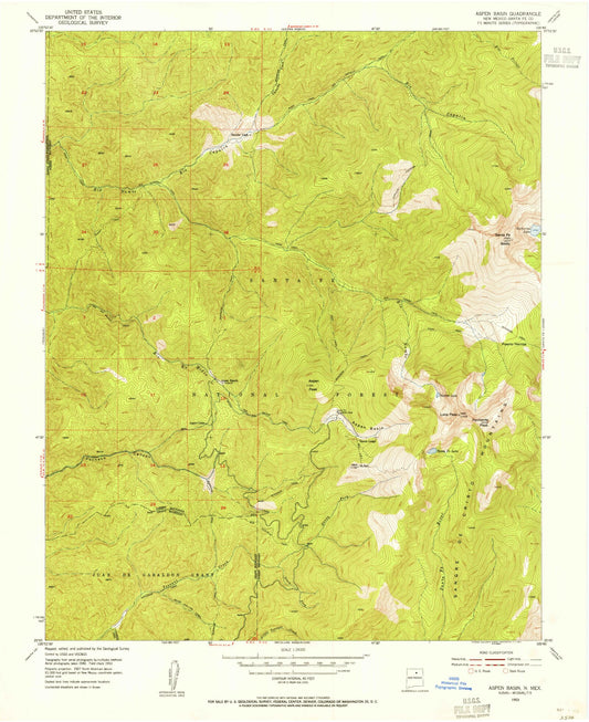 USGS Classic Aspen Basin New Mexico 7.5'x7.5' Topo Map Image