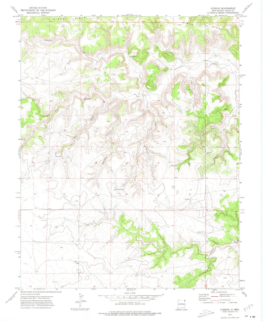 Classic USGS Atencio New Mexico 7.5'x7.5' Topo Map Image