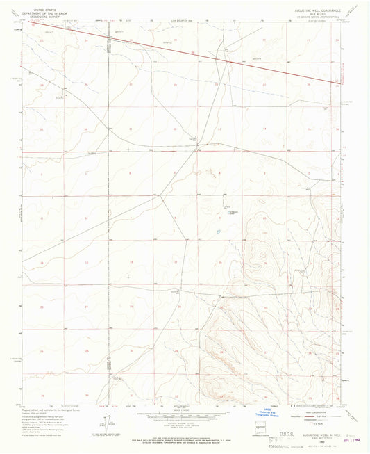 Classic USGS Augustine Well New Mexico 7.5'x7.5' Topo Map Image