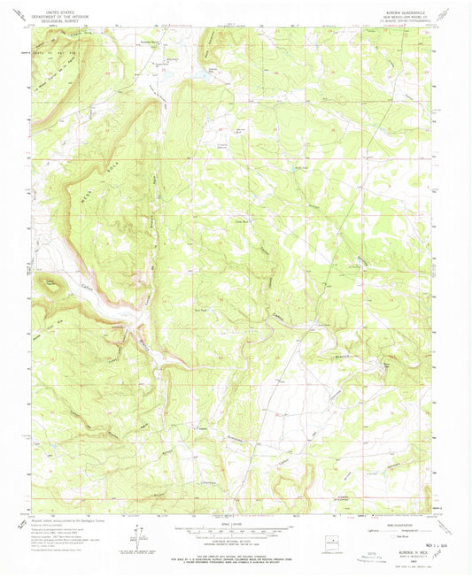 Classic USGS Aurora New Mexico 7.5'x7.5' Topo Map Image