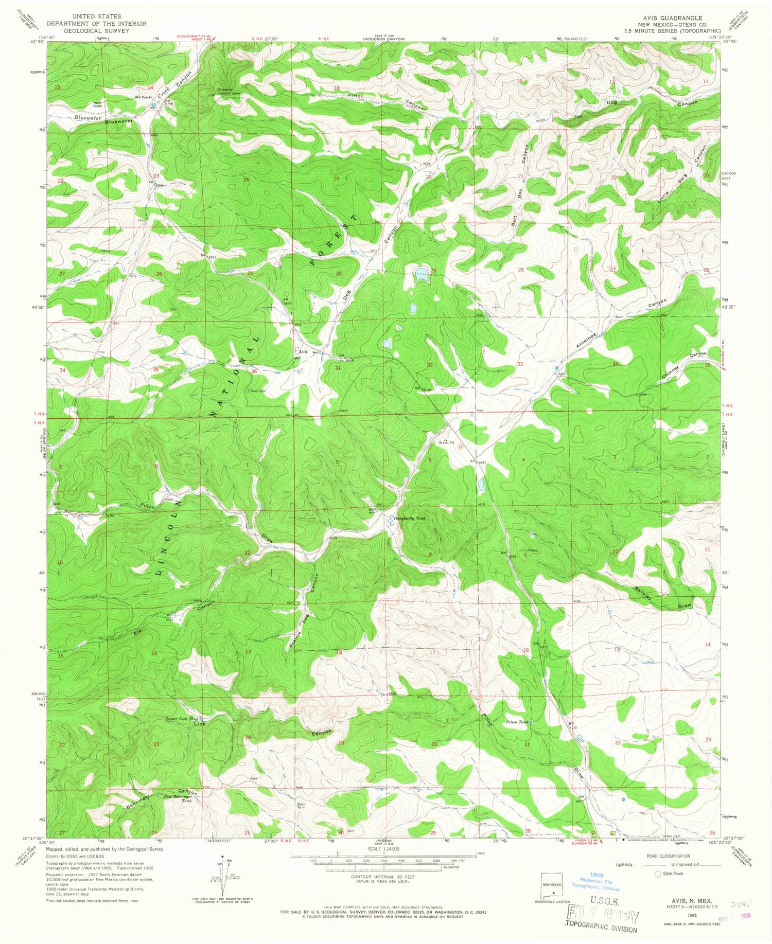 Classic USGS Avis New Mexico 7.5'x7.5' Topo Map Image