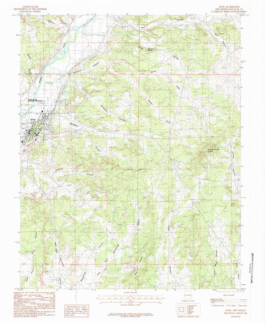 Classic USGS Aztec New Mexico 7.5'x7.5' Topo Map Image