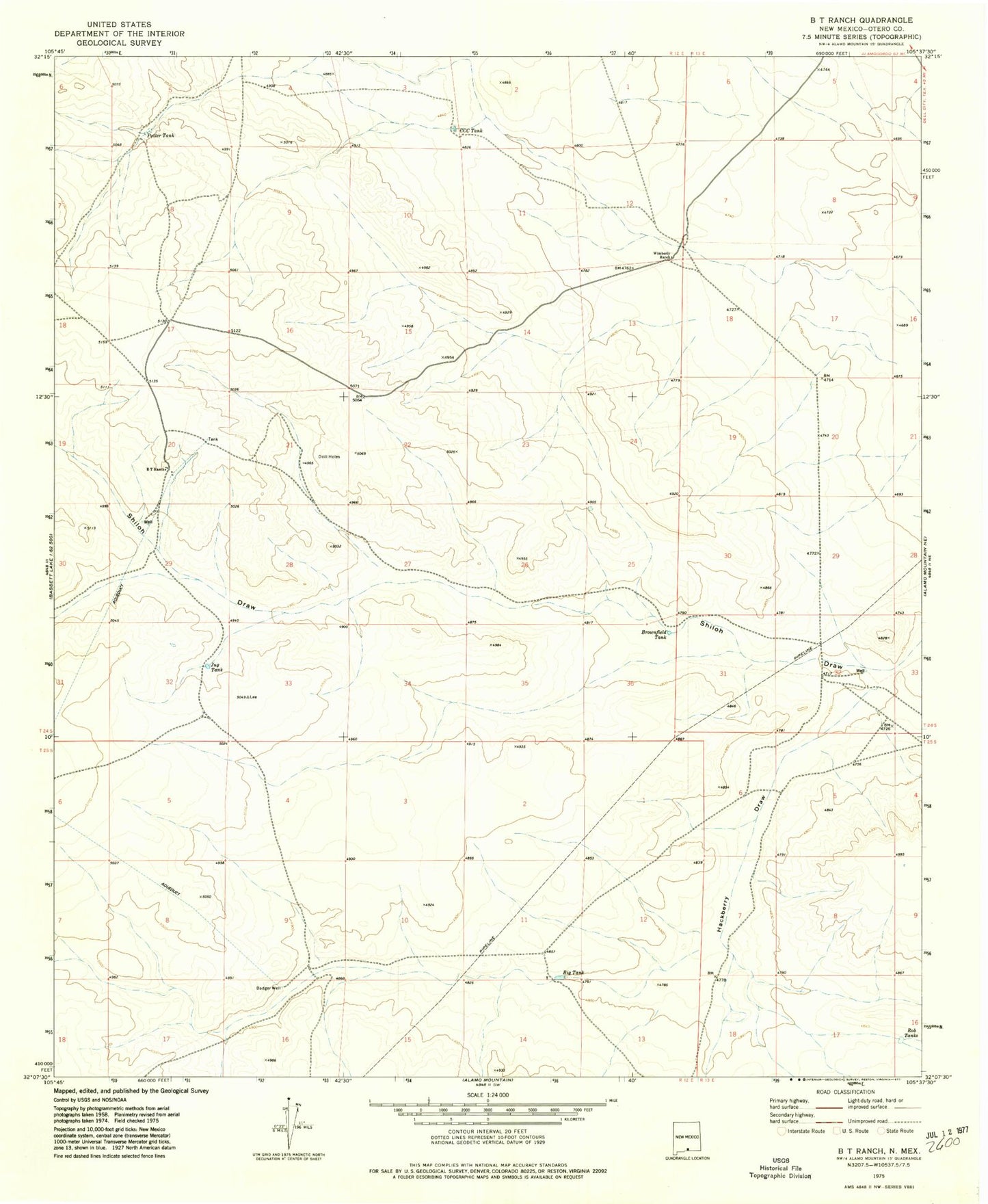 Classic USGS B T Ranch New Mexico 7.5'x7.5' Topo Map Image