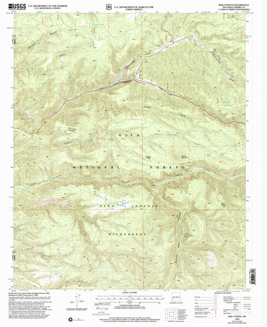 Classic USGS Baily Points New Mexico 7.5'x7.5' Topo Map Image