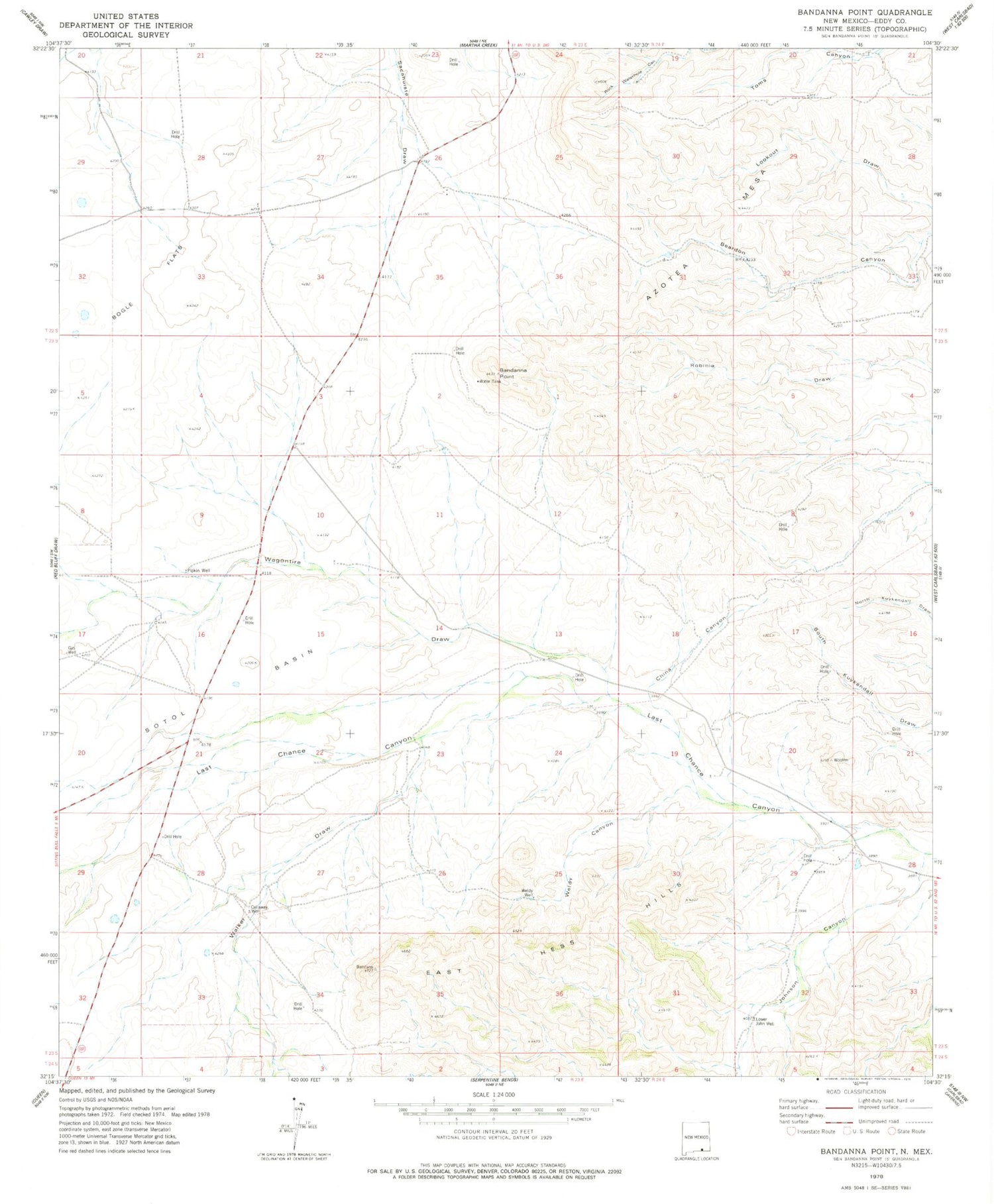 Classic USGS Bandanna Point New Mexico 7.5'x7.5' Topo Map Image