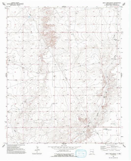 Classic USGS Bar C Bar Ranch New Mexico 7.5'x7.5' Topo Map Image