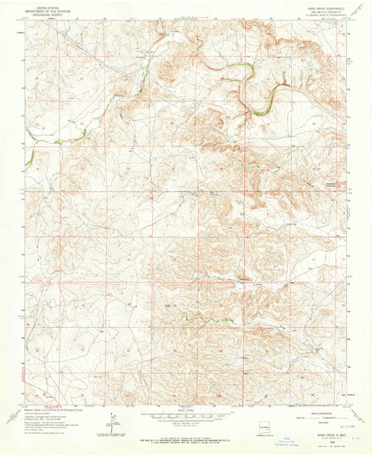 Classic USGS Barn Draw New Mexico 7.5'x7.5' Topo Map Image