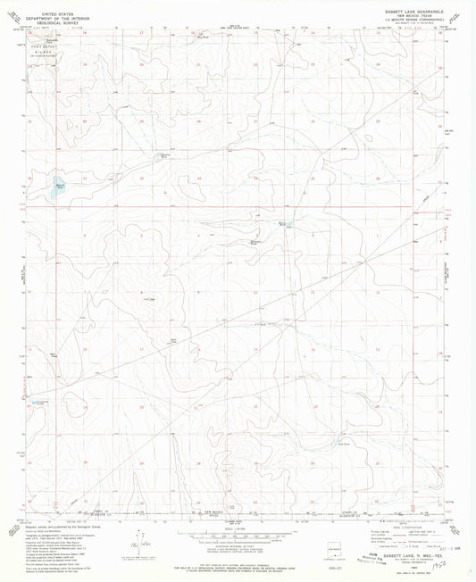Classic USGS Bassett Lake New Mexico 7.5'x7.5' Topo Map Image