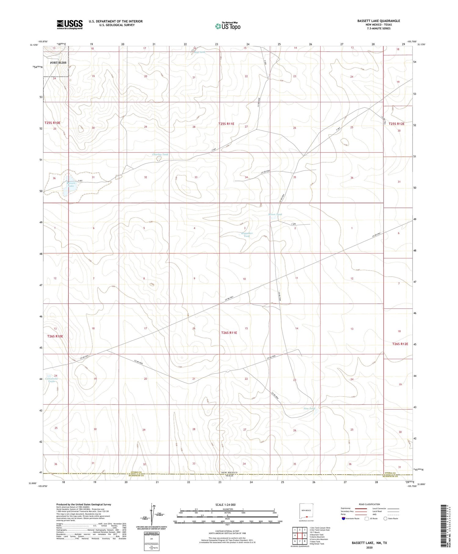 Bassett Lake New Mexico US Topo Map Image