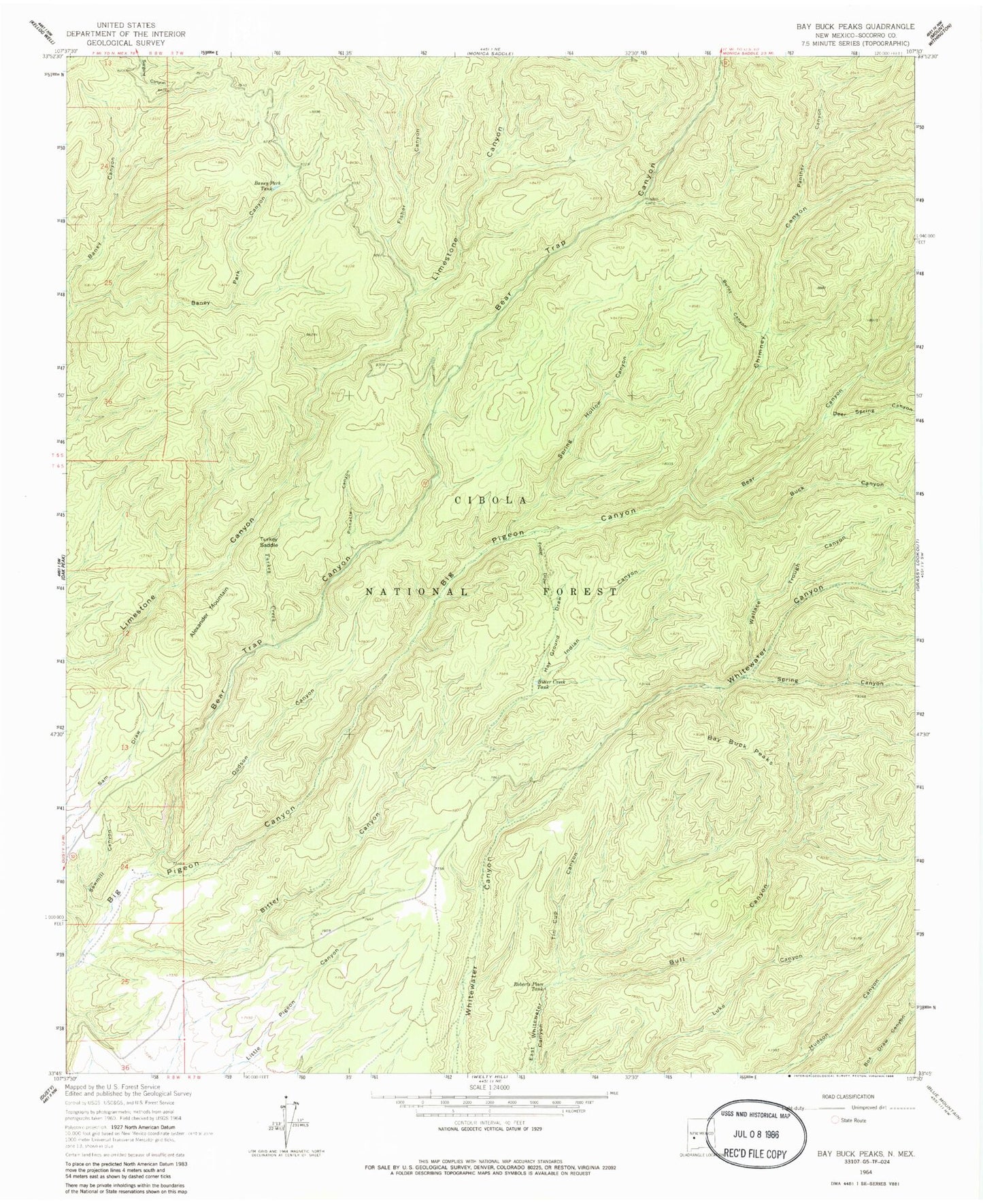 Classic USGS Bay Buck Peaks New Mexico 7.5'x7.5' Topo Map Image