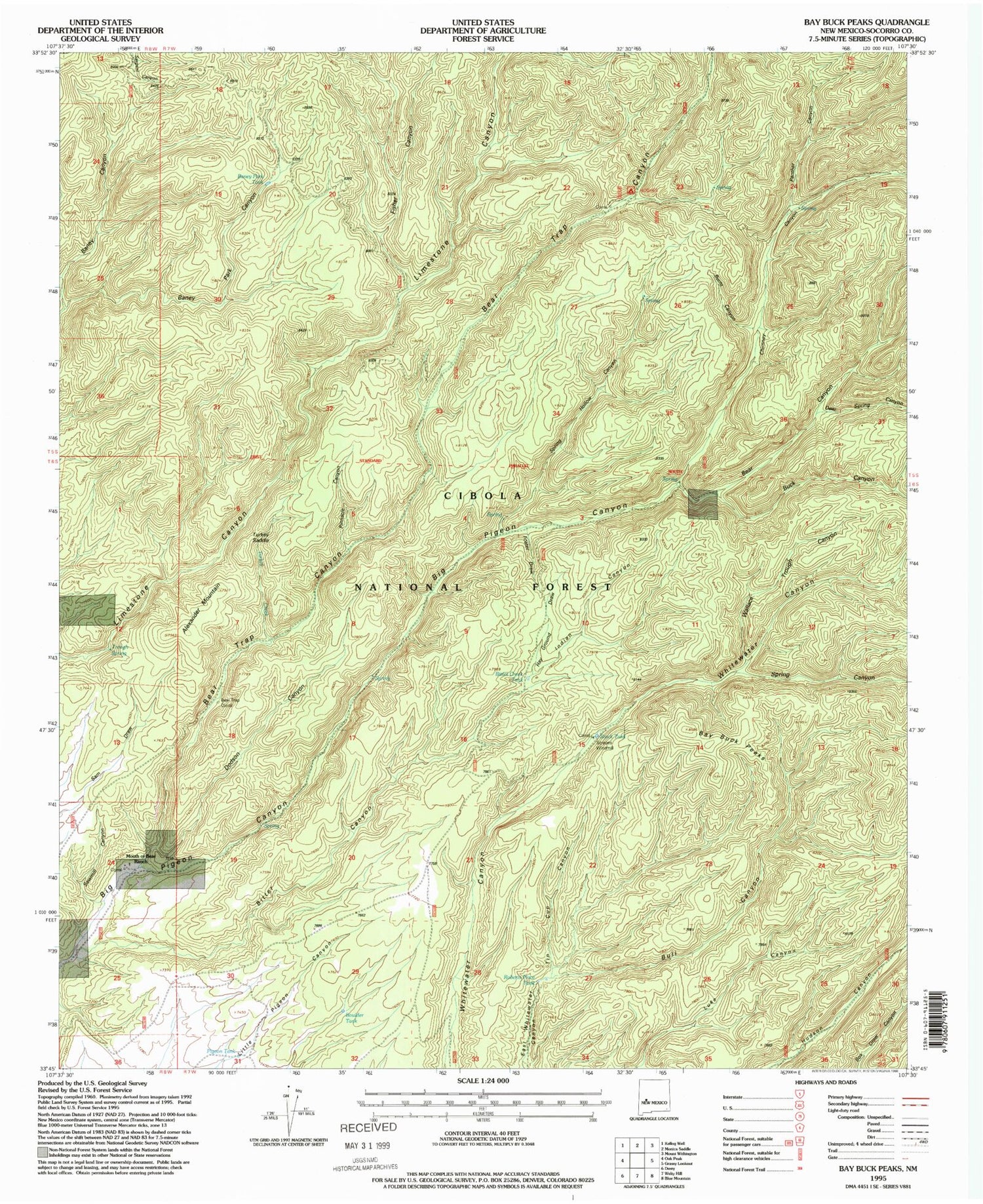 Classic USGS Bay Buck Peaks New Mexico 7.5'x7.5' Topo Map Image