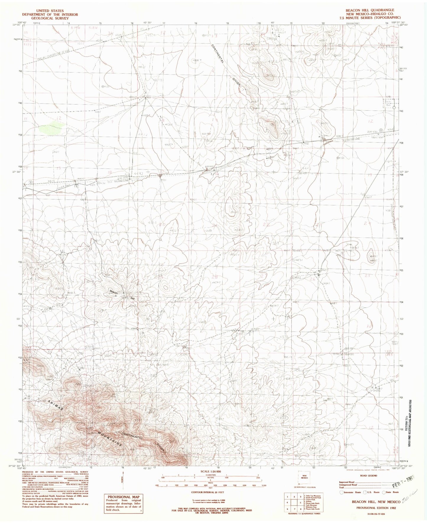 Classic USGS Beacon Hill New Mexico 7.5'x7.5' Topo Map Image