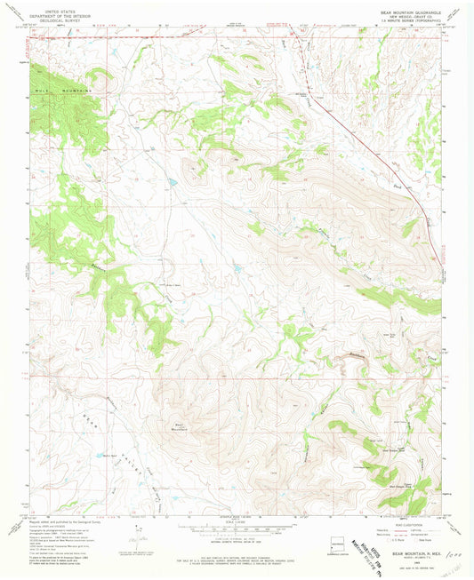 Classic USGS Bear Mountain New Mexico 7.5'x7.5' Topo Map Image