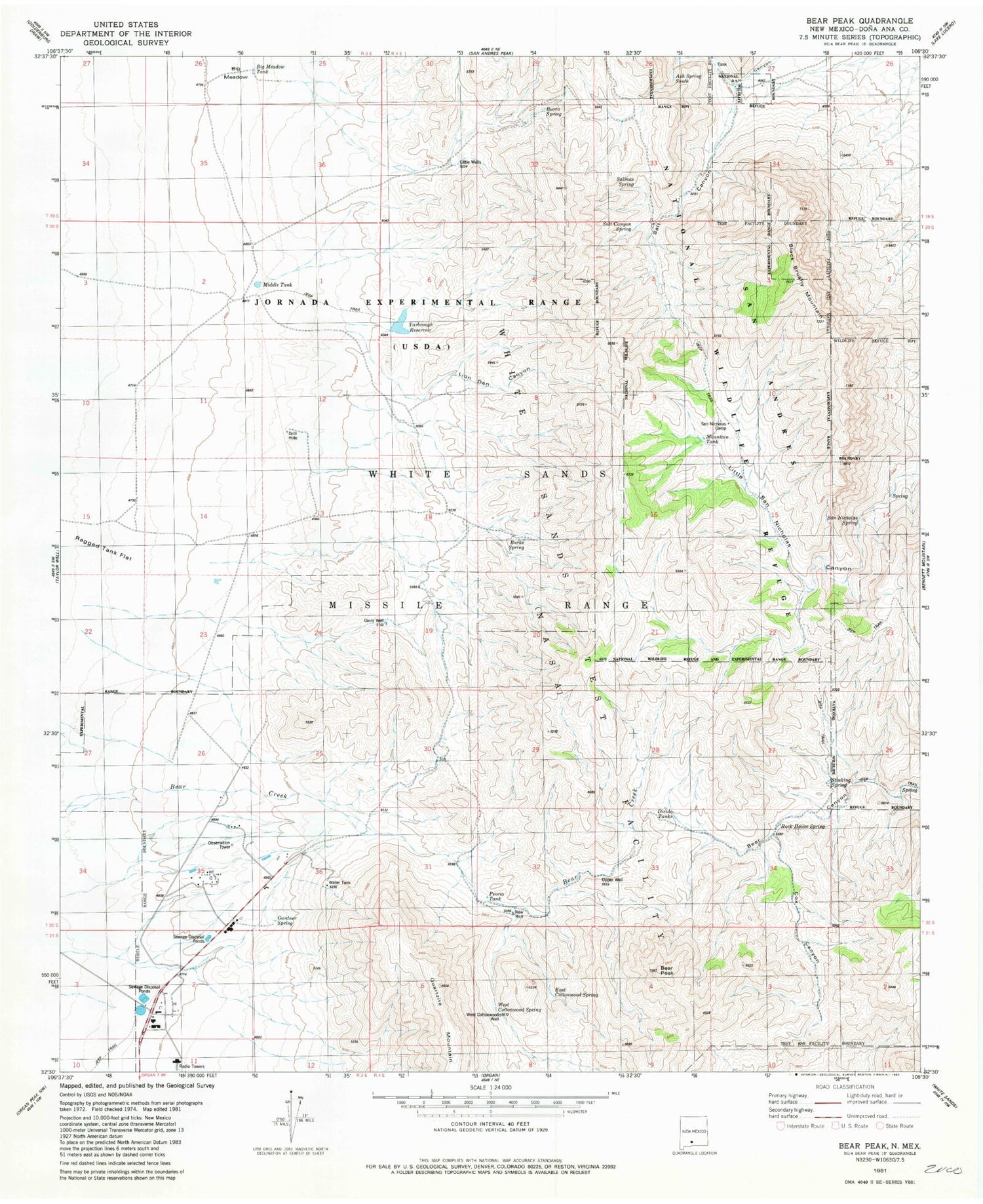 Classic USGS Bear Peak New Mexico 7.5'x7.5' Topo Map Image