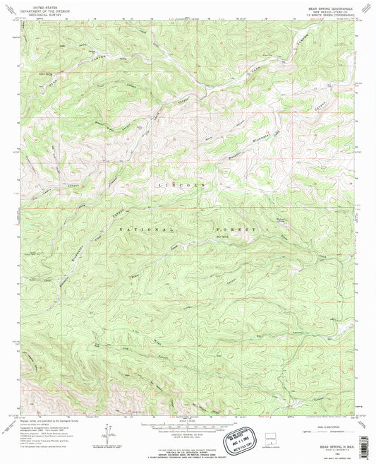 USGS Classic Bear Spring New Mexico 7.5'x7.5' Topo Map Image