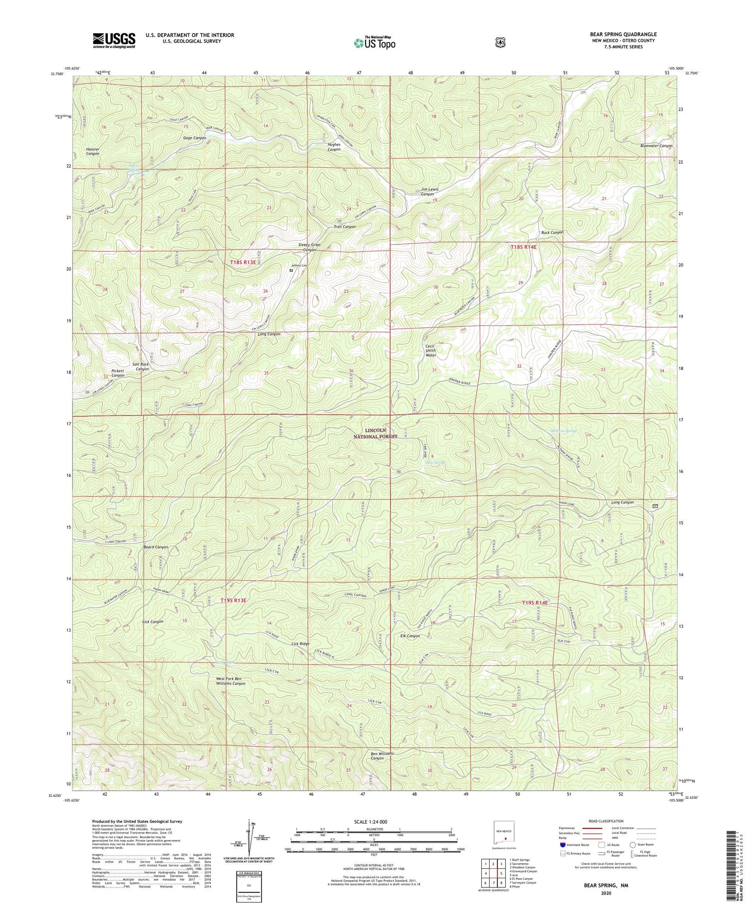 Bear Spring New Mexico US Topo Map Image