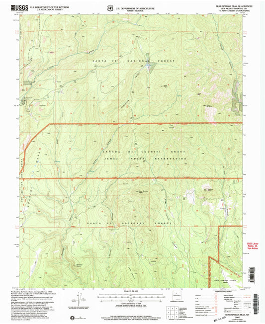 Classic USGS Bear Springs Peak New Mexico 7.5'x7.5' Topo Map Image