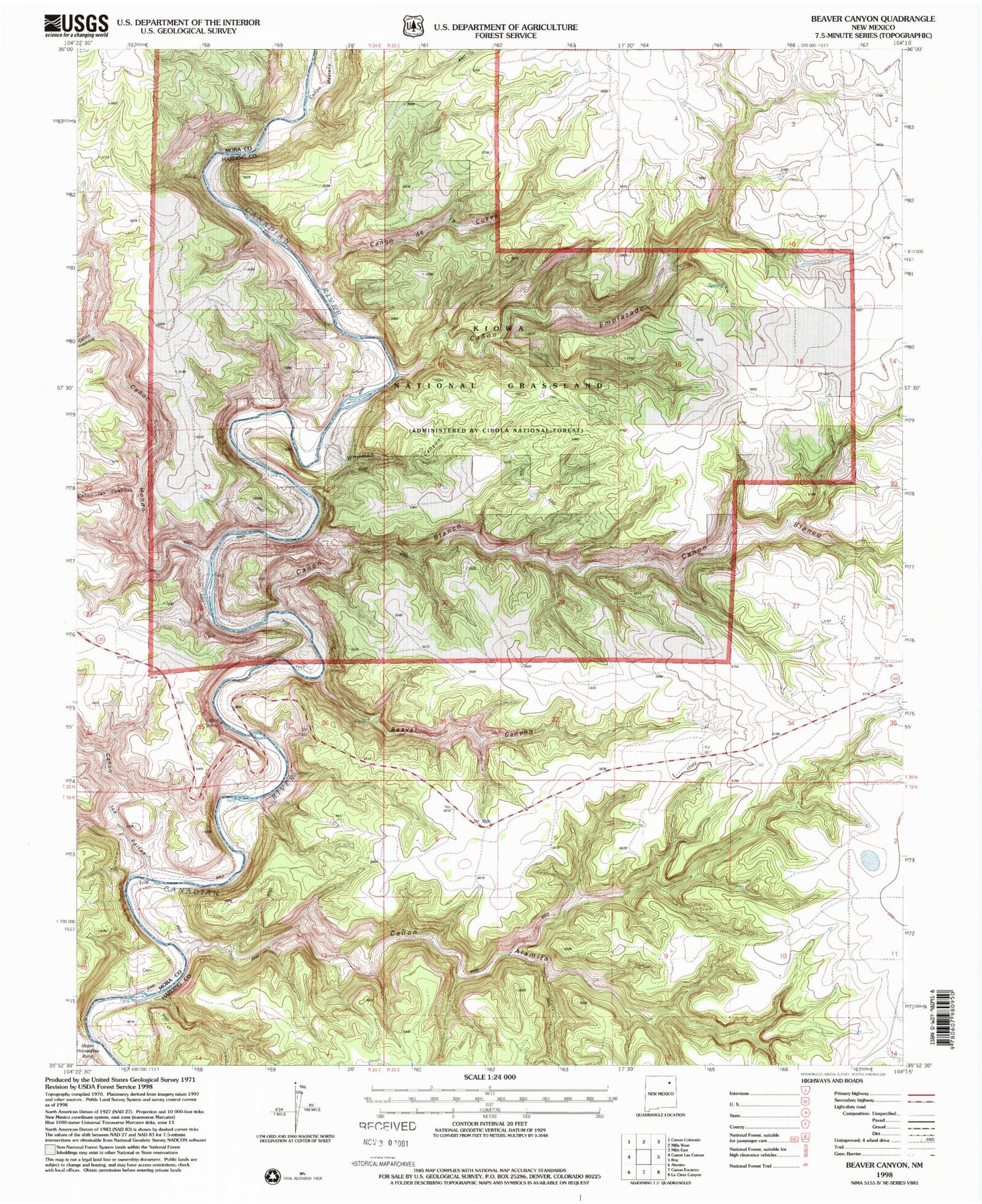 Classic USGS Beaver Canyon New Mexico 7.5'x7.5' Topo Map Image
