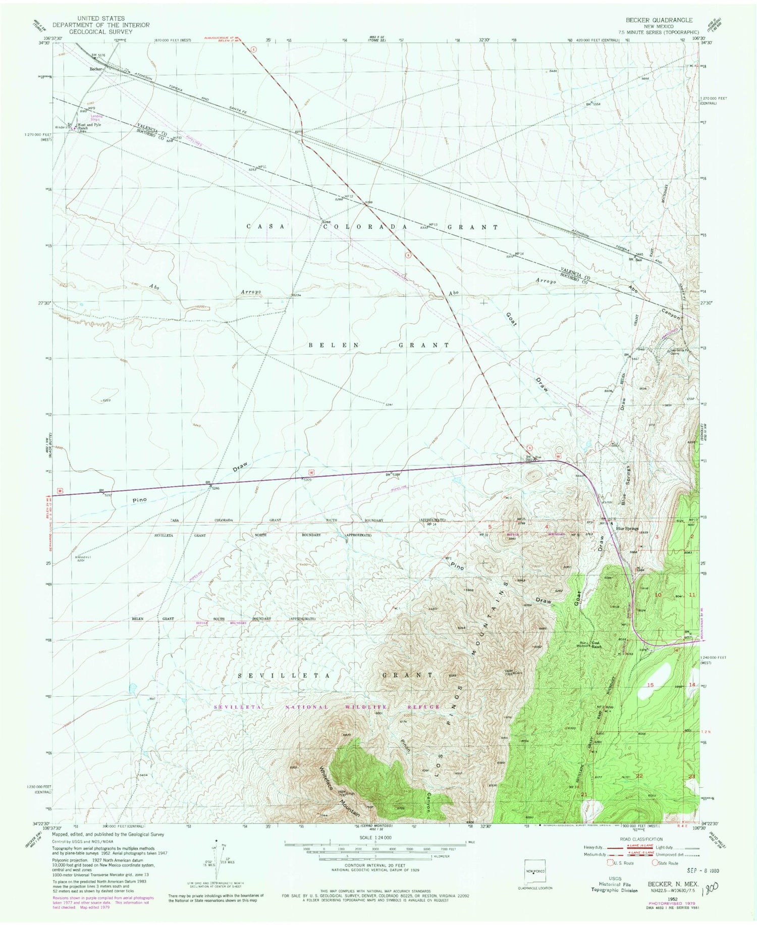 Classic USGS Becker New Mexico 7.5'x7.5' Topo Map Image
