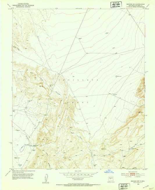 Classic USGS Becker SW New Mexico 7.5'x7.5' Topo Map Image