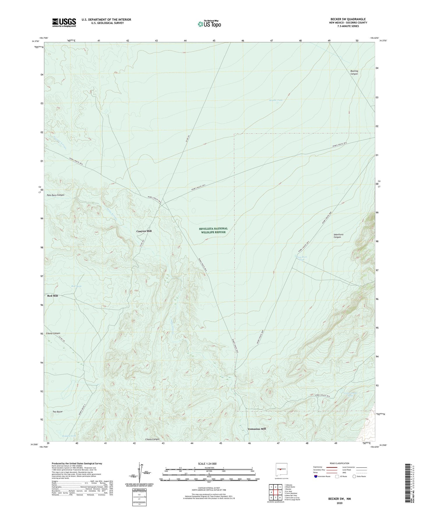 Becker SW New Mexico US Topo Map Image
