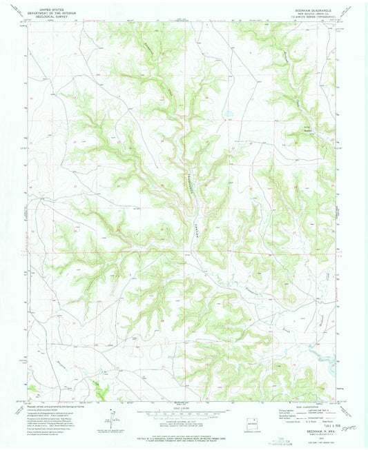 Classic USGS Beenham New Mexico 7.5'x7.5' Topo Map Image