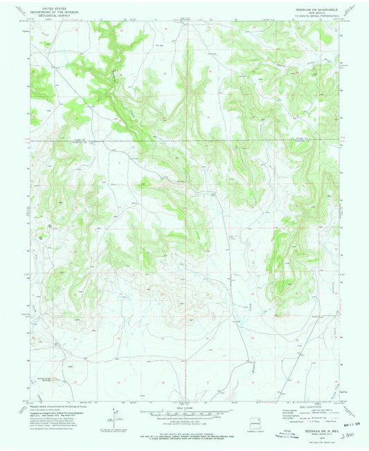Classic USGS Beenham SW New Mexico 7.5'x7.5' Topo Map Image