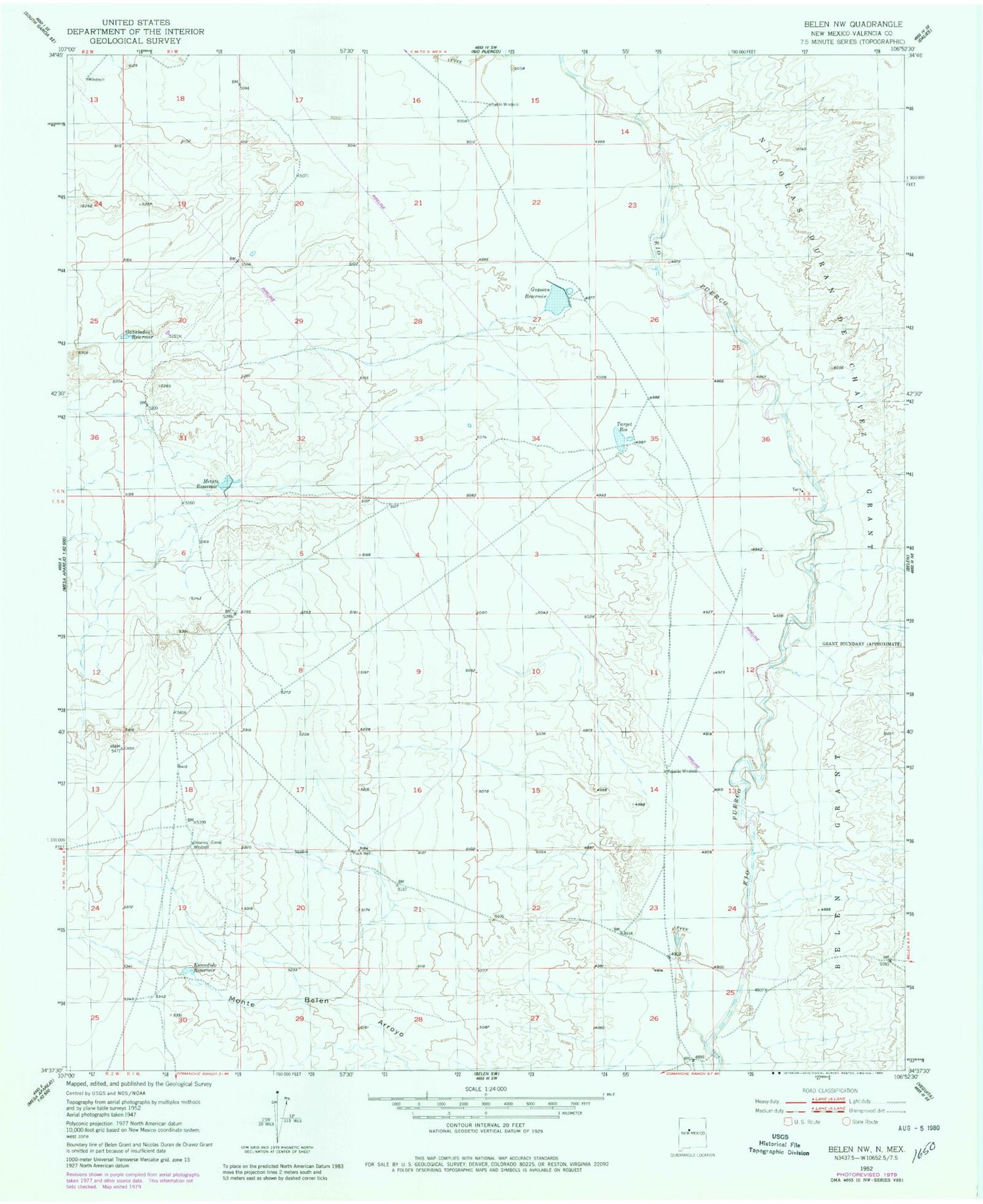 Classic USGS Belen NW New Mexico 7.5'x7.5' Topo Map Image