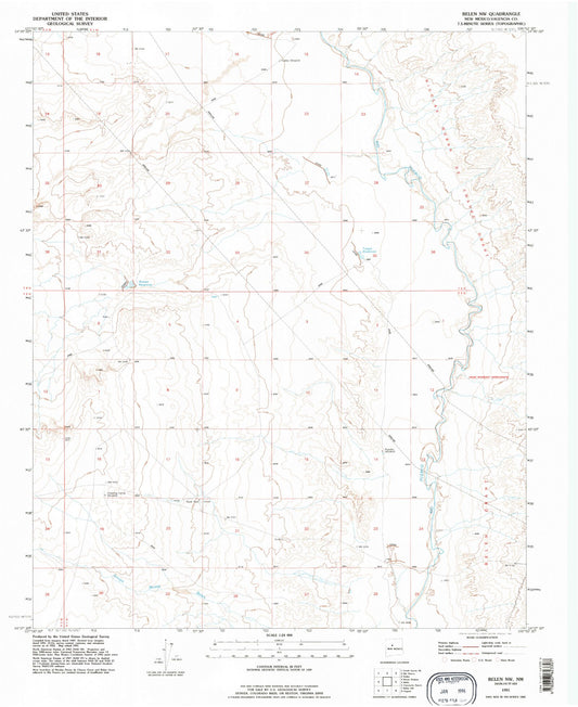 Classic USGS Belen NW New Mexico 7.5'x7.5' Topo Map Image