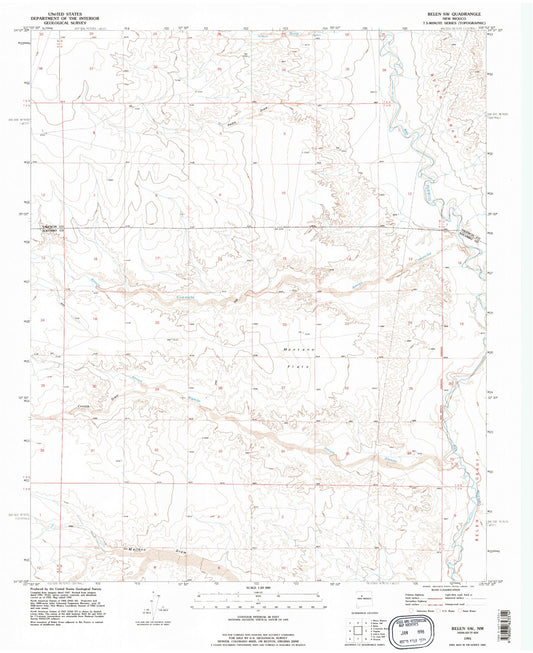 Classic USGS Belen SW New Mexico 7.5'x7.5' Topo Map Image
